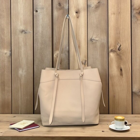 Zara Maxi Tote Beige Faux Leather Shoulder Bag Duffle Shopper Carryall Tassels - Picture 1 of 7